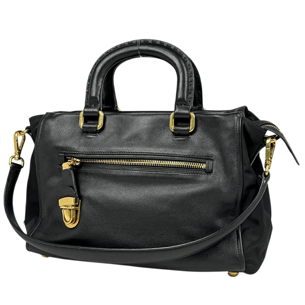 Prada Plate 2way Shoulder Bag Leather Nero Black